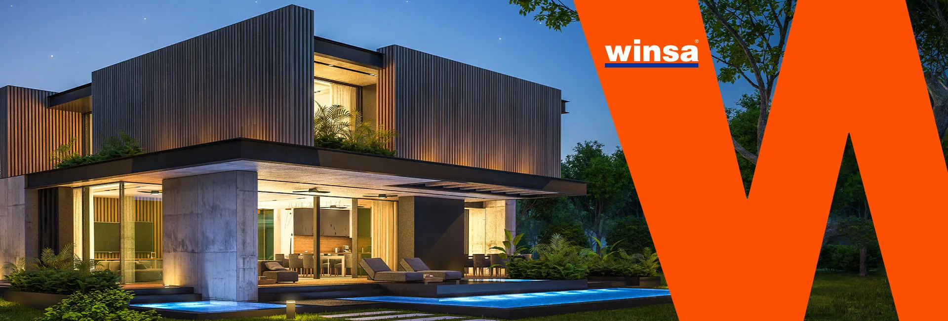 Geniş cam yüzeyli, sürme sistemli modern ev — Winsa görseli